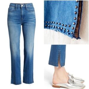 Frame Le High Stud Raw Hem Ankle Straight Leg Jeans